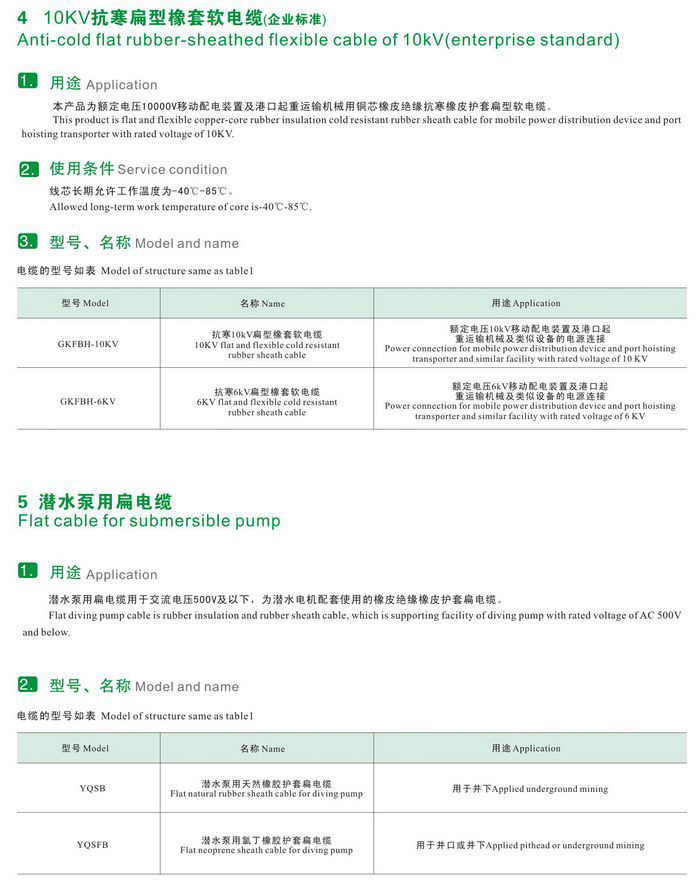 GKFB-6/10KV CEFBG YQSB低壓、控制、潛水泵及10kv抗寒、港口用扁型橡套軟電纜